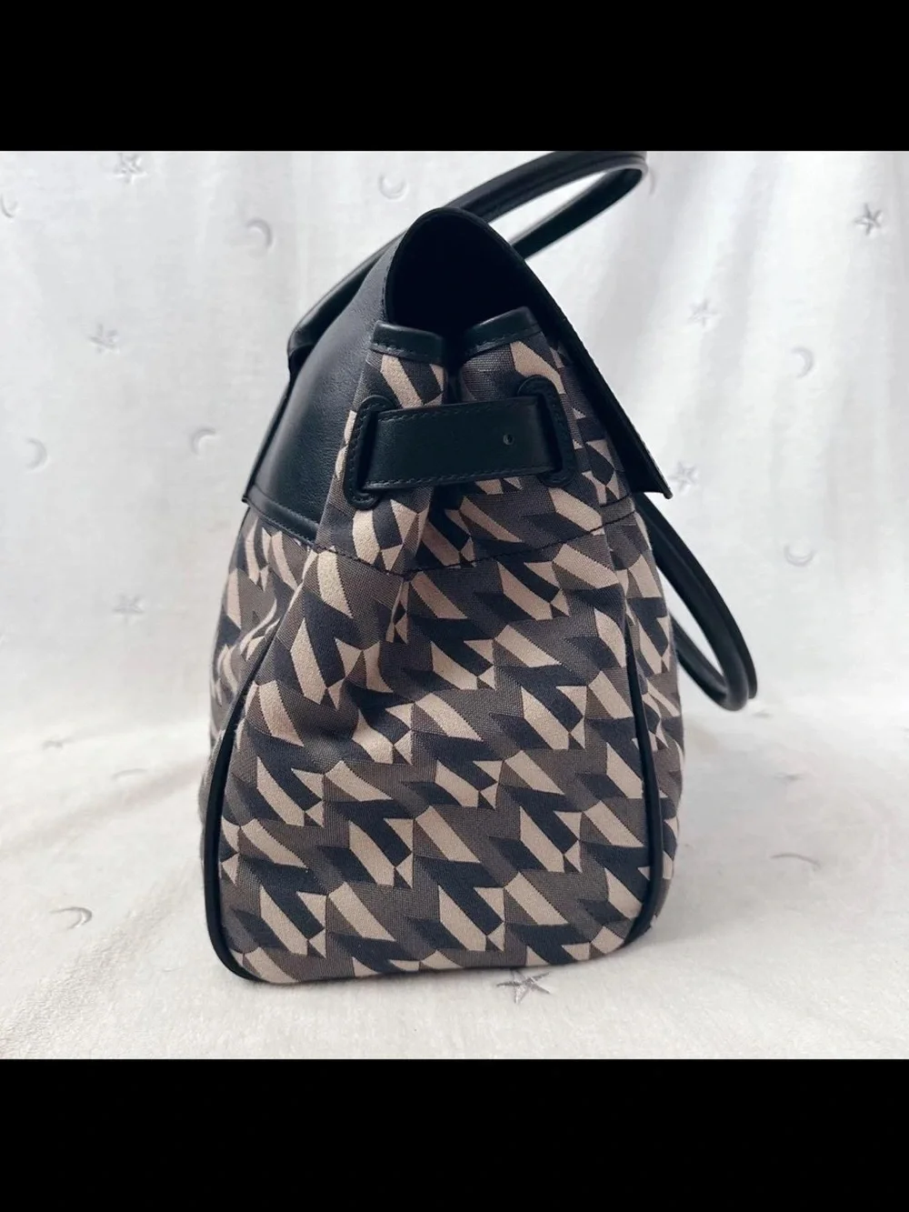Mulberry Black and Beige Geometric Satchel